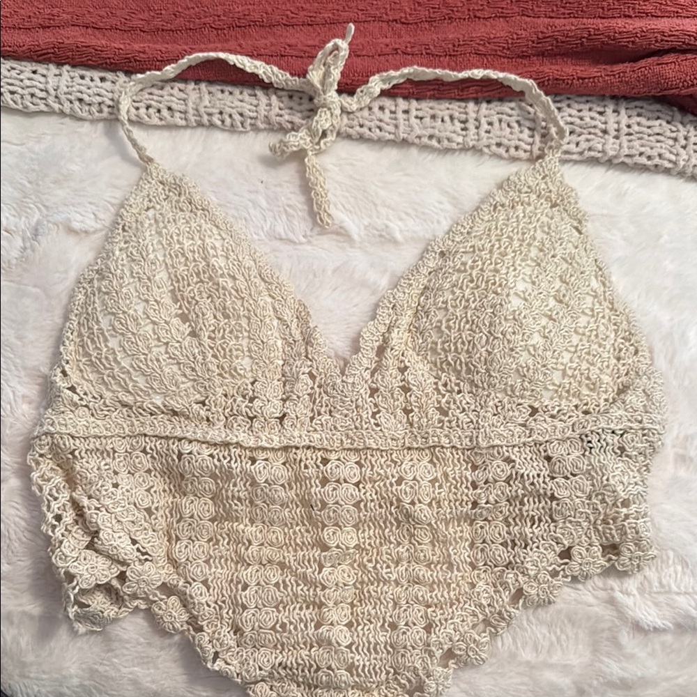 Cream Crochet Halter Top